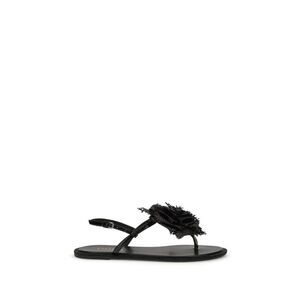 LE SILLA Black Calf Leather Bos Taurus Flat Women's Sandals